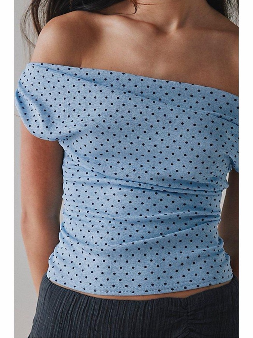 Urban Outfitters Light Blue Off-Shoulder Polka Dot Crop Top